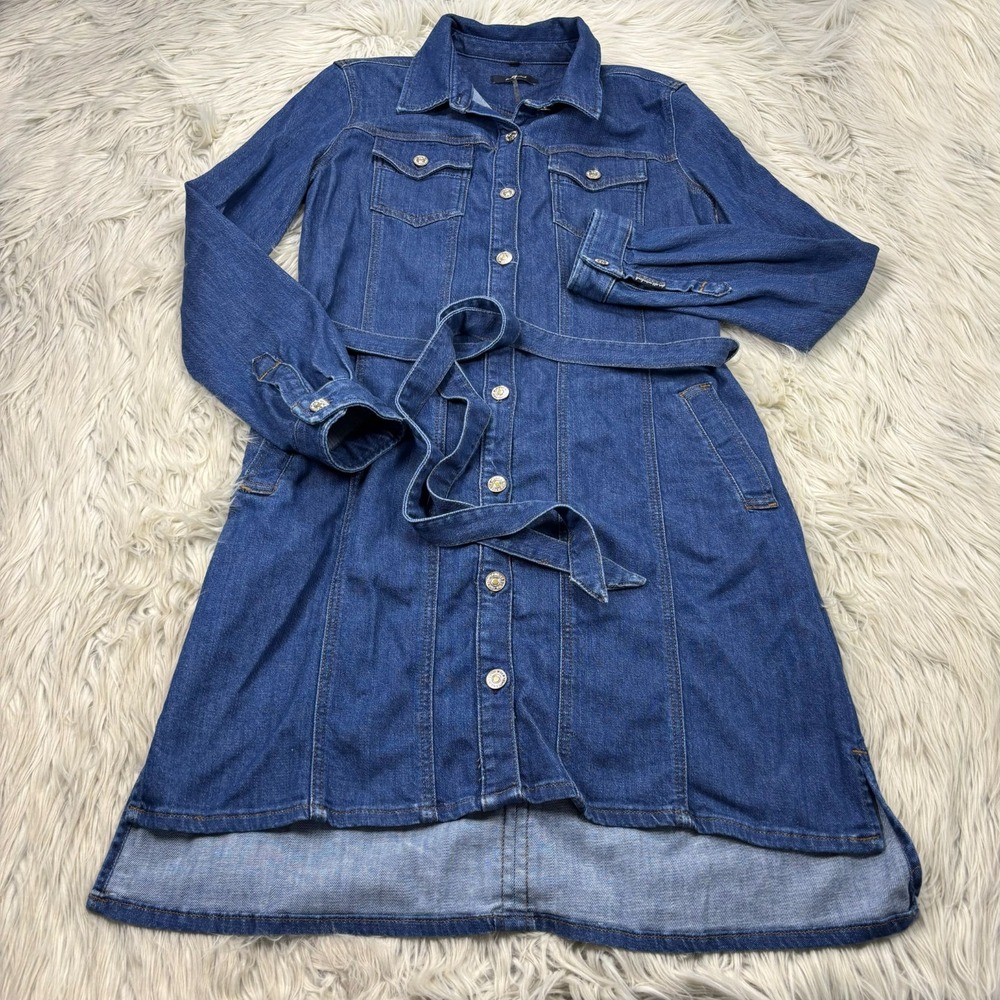 7 For All Mankind Women's L Medium Wash Button Front Luxe Denim Dress Midi